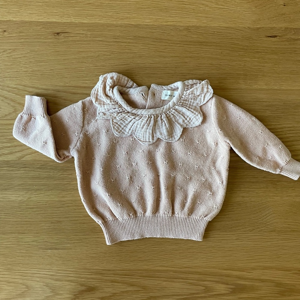 Quincy Mae Knitted Organic Cotton Petal Collar Jumper 0-3m